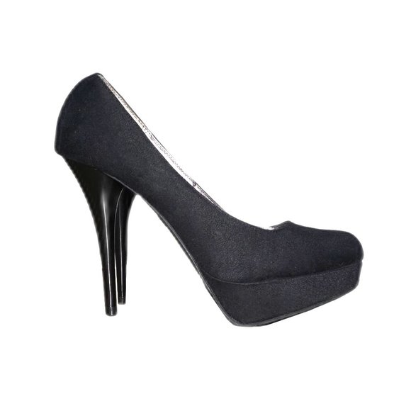 Candie's Smokey Black Faux Suede Babydoll Platform Pump Patent Stiletto Heel NEW - Picture 2 of 6